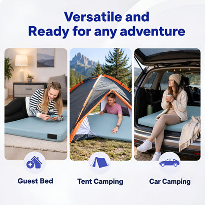 Hazli 3’’ Matrix Comfort-Cell Memory Foam Camping Mattress Pad - Roll Up Mattress for Adults - Portable Cot Sleeping Pad for Camping - Floor Mat or Bed Roll for Car, SUV - Twin 75’’ X 36’’