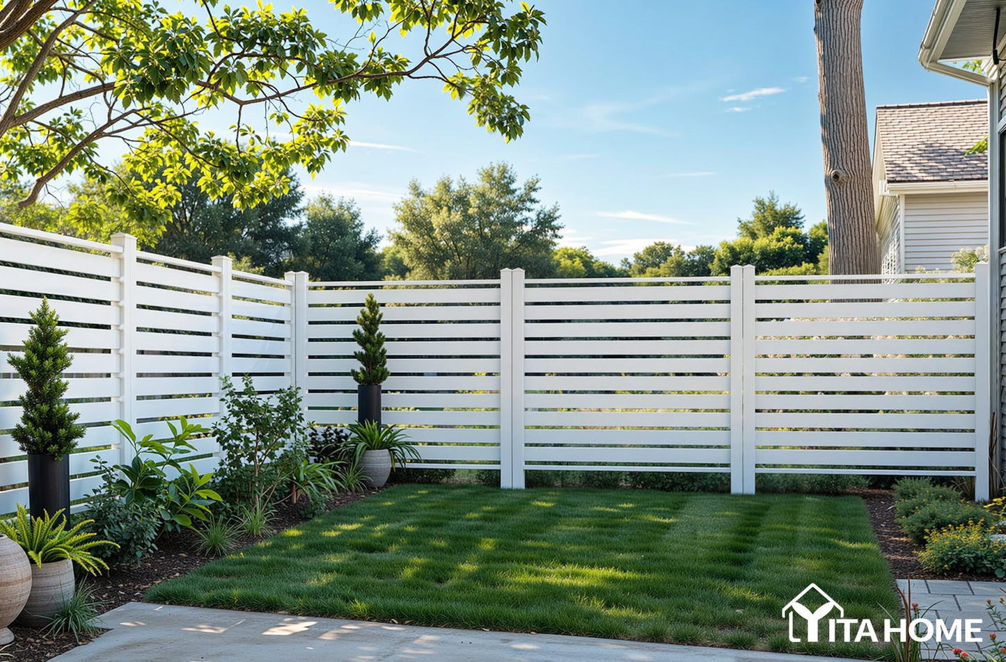 YITAHOME 44" W X 44" H Air Conditioner Fence Privacy Screen with Metal Stakes, Outdoor Trash Can Enclosure, Vinyl Pool Equipment Enclosure (2 Panels)