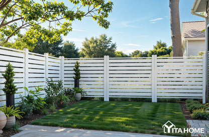 YITAHOME 44" W X 44" H Air Conditioner Fence Privacy Screen with Metal Stakes, Outdoor Trash Can Enclosure, Vinyl Pool Equipment Enclosure (2 Panels)