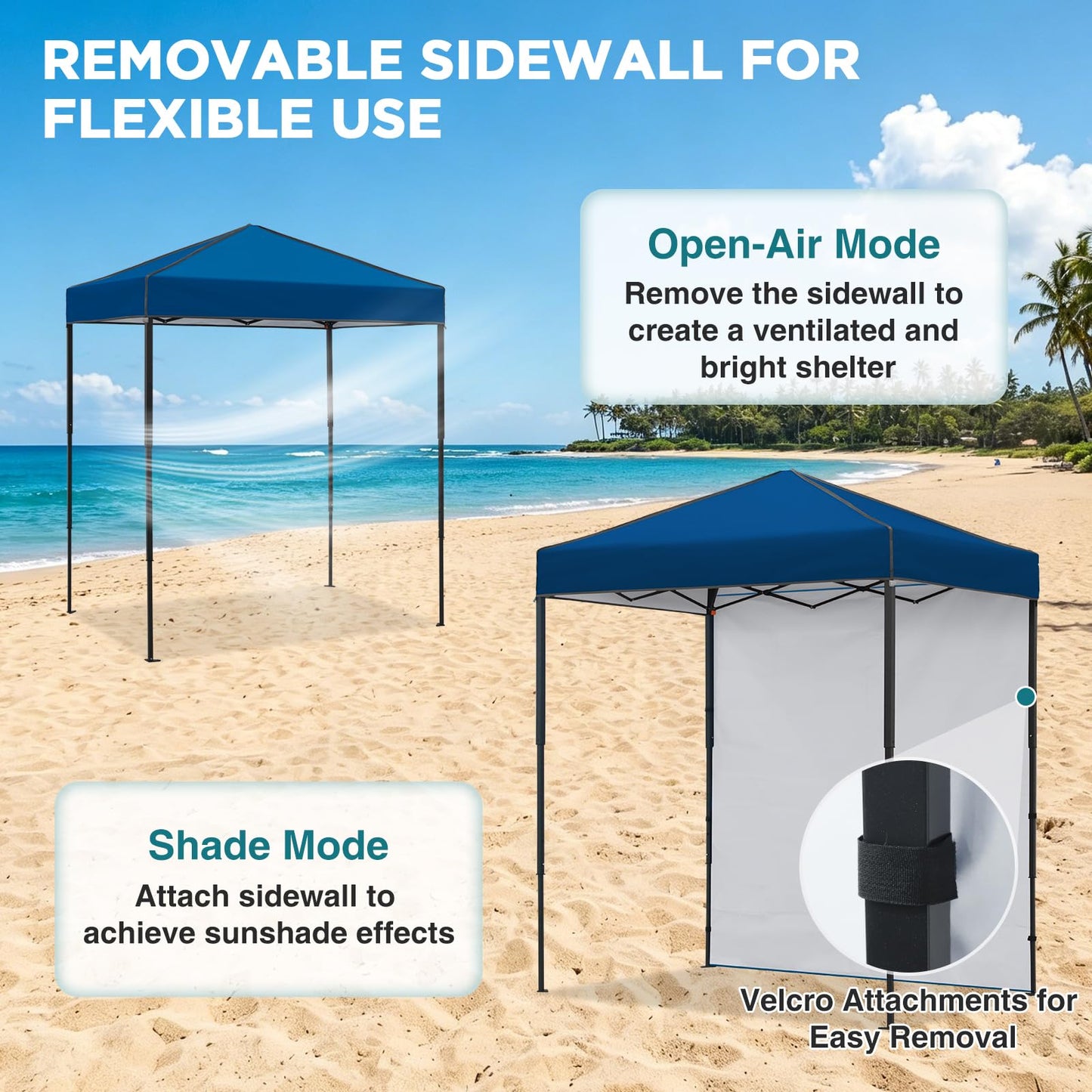 EAGLE PEAK 6x4 Instant Pop Up Canopy Tent with 1 Side Wall Panel, Straight Leg Sun Shelter, Portable Canopy with Carry Bag for Camping, Beach & Sports, Dark Blue