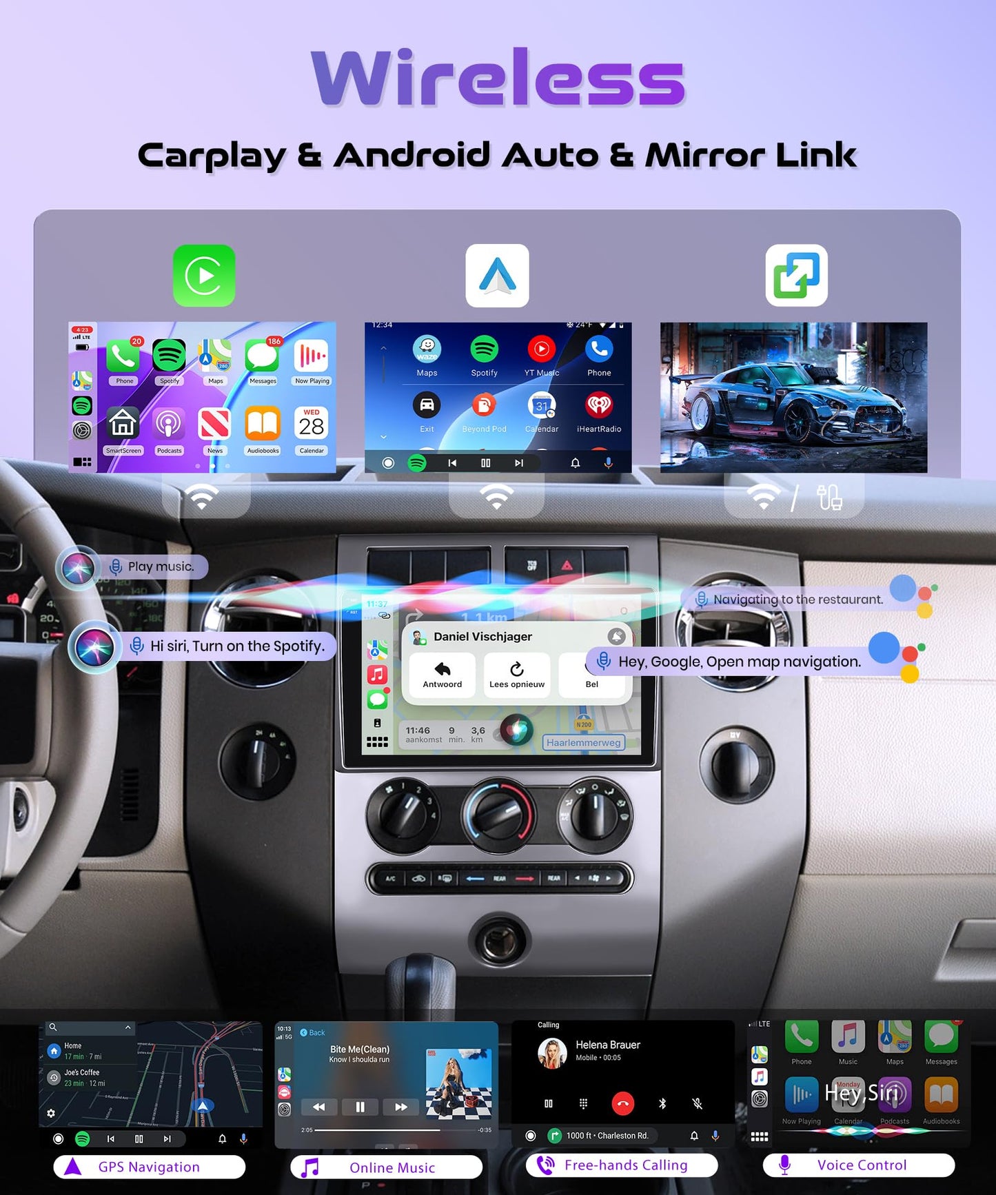 Rimoody 4G+128G Car Stereo for Ford Expedition 2007-2014 (Manual A/C) Wireless CarPlay Android Auto, Android Car Radio 9'' in-Cell Touch Screen/GPS/Bluetooth/FM RDS/EQ/Wi-Fi/Mirror Link, Rear Camera