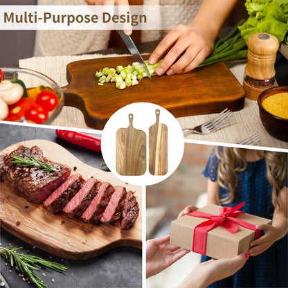 12 Pcs Wood Cutting Board Set with Handle, Acacia Wood Charcuterie Board, Small Size Long Wooden Charcuterie Board Paddle Cheese Board Serving Boards for Kitchen Meat, Pizza,Chees, 16.1×4.7", 15×7.5"
