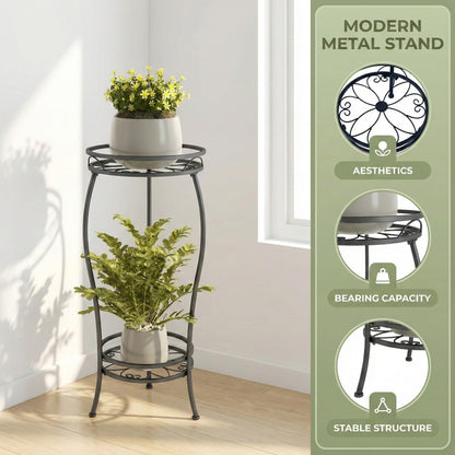 NUZZERO Plant Stand for Indoor Outdoor,Tall Black Metal Rustproof Stable Plant Stands,2 Tier 27.1 inch Multiple Corner Display Shelf Plant Rack Holder Rack Flower Pot Stand Heavy Duty Plant Shelf