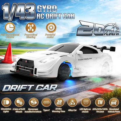 RC Drift Car 1/43 Mini RC Drift Car with Gyro 2.4GHz Full Proportional Control 20M/H 4WD High Speed Remote Control Alloy LED Lights &amp Drift Tires Toys Gift for Adults Boys and Girls