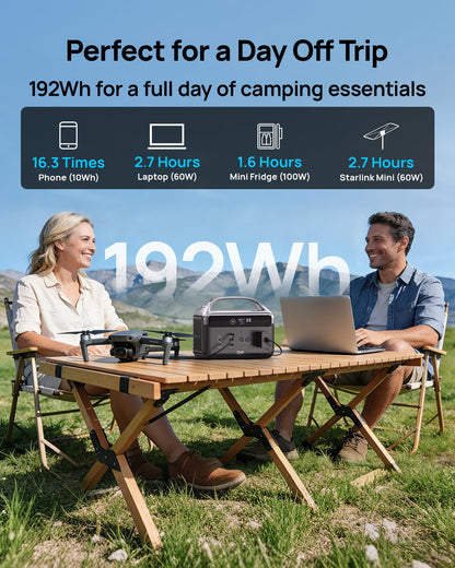 DaranEner Portable Power Station, 192Wh LiFePO4 Battery Backup Solar Generator with w/2 300W (Peak 600W) AC Outlets, USB-C PD 60W Fast Charge, Power Bank for Camping, Outdoor, Home,Emergency