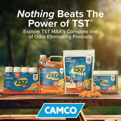 Camco TST MAX RV Toilet Treatment Drop-INs - Control Unwanted Odors and Break Down Waste and Tissue - Septic Tank Safe - Lavender Scent - 30-pack (41553)