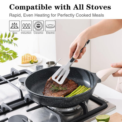 Kordisen Nonstick Frying Pan Set with Lids, 3 Piece Skillet Set, Healthy Induction Cookware Cooking Pan, Stay-Cool Handle, Compatible with All Stovetops, PFOA Free (9.5, 11, 12.5 Inch)