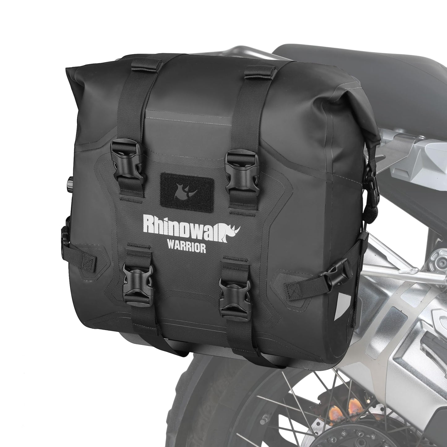 Rhinowalk Waterproof Motorcycle Saddle Bag, Roll-Top Side Pannier with Magnetic Closure, Approx. 24L–42L Expandable Capacity Rear Rack Luggage（Black, 2pc）