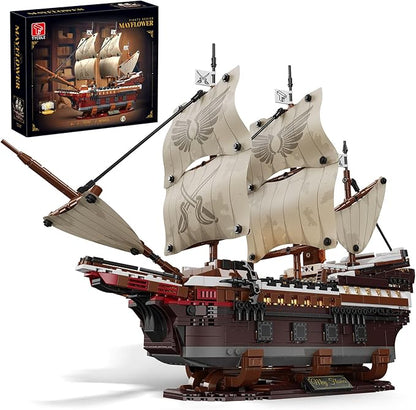 TYCOLE Pirate Ship Building Set with Lights - Mayflower Ship Model ToyGreat Home&ampOffice Decoration for Pirates FansIdea Choice for Adults and Boys Aged 8-14 as Birthday Christmas Gifts(2076PCS)