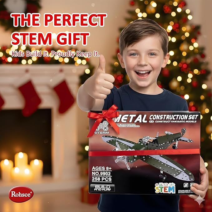 Metal Model Airplane Building Toys for Boys &amp Girls Ages 8-16 258 Pieces DIY STEM Construction Kits Educational Engineering Science Plane Set Vintage Aircraft Vehicle Gift for Kids &amp Adults