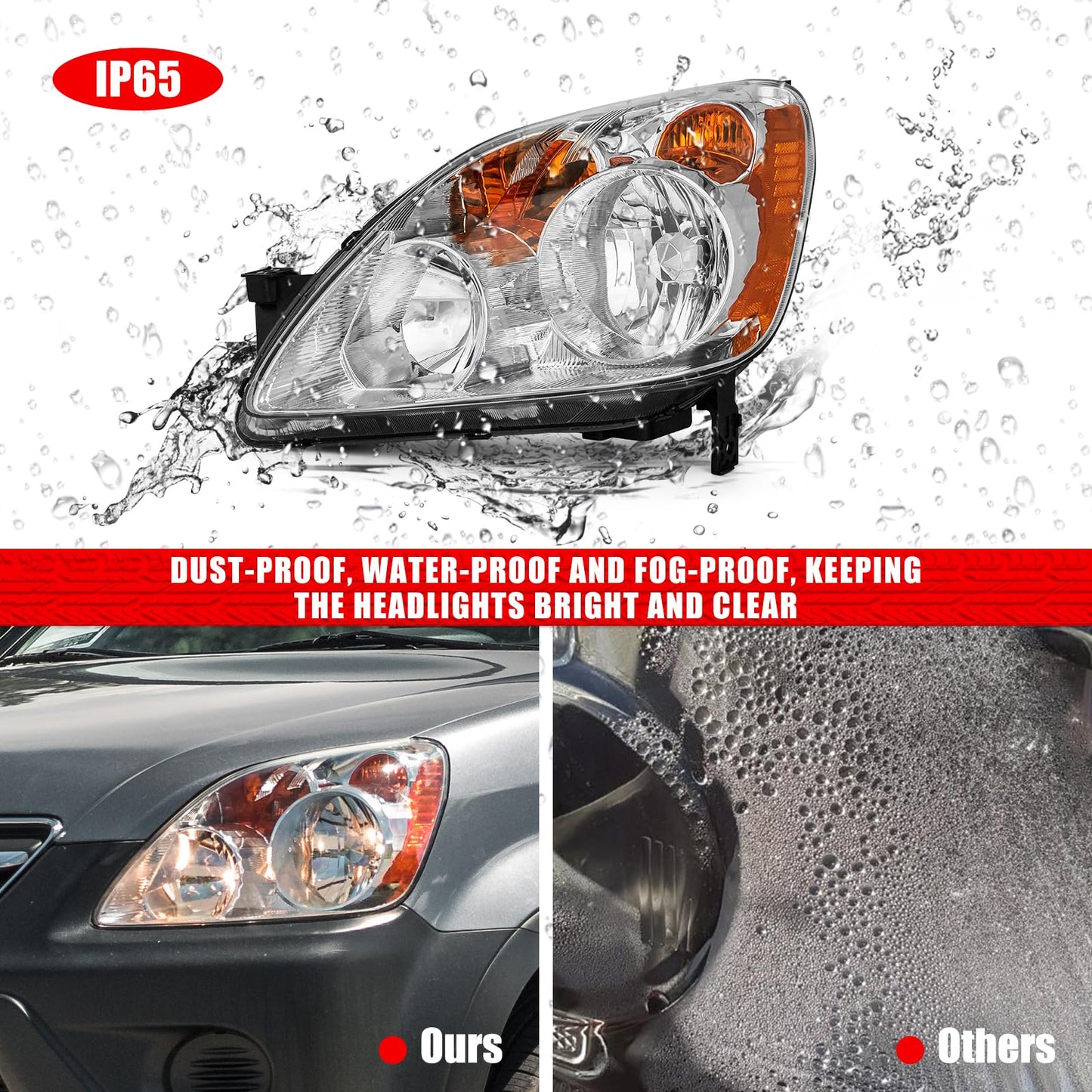 ADCARLIGHTS Headlight Compatible with 2005 2006 Honda CRV Headlamp Chrome Housing Amber Reflector Replacement Pair（W/O Bulbs）
