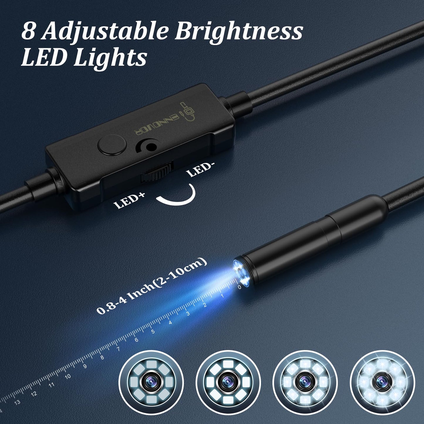 Endoscope Camera with Light, 1920P HD Borescope Camera with 8 Adjustable LED Lights, 16.4ft Semi-Rigid Snake Camera with Light, IP67 Waterproof 7.9mm Inspection Camera for iOS and Android