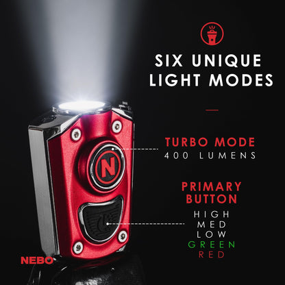 NEBO MYCRO USB Rechargeable LED Keychain Light, 6 Light Modes, One-Size, Aluminum, Red, Model NEB-KEY-0004