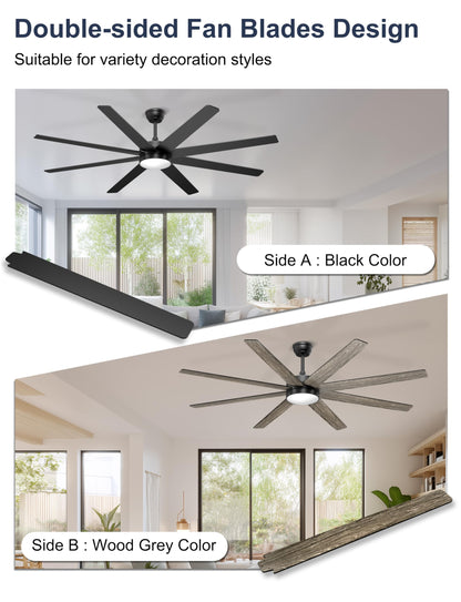 Phylluz 72'' Large Ceiling Fans with Lights, Modern Black Ceiling Fan Remote/APP Control, Dimmable, Quiet DC Motor Big Ceiling Fan for Indoor/Covered Outdoor