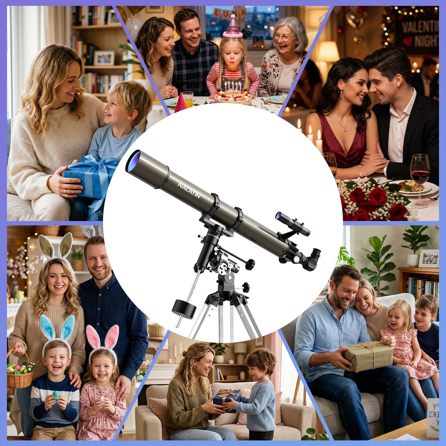 NACATIN Telescope, 90mm EQ Refractor Telescope for Adults & Professionals, High Powered Portable Telescope with Phone Adapter for Astrophotography, Easy Setup Travel Telescope to See Moon,Planet