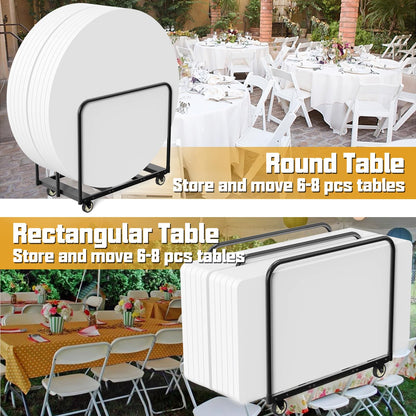 Folding Table Cart, Table Dolly with Swivel Caster Transport 6-8PCS Rectangular,Round Folding Tables 24In Width Panel Cart Have 3 Pole for Separating Area&Detachable Design Easy to Through Doorway