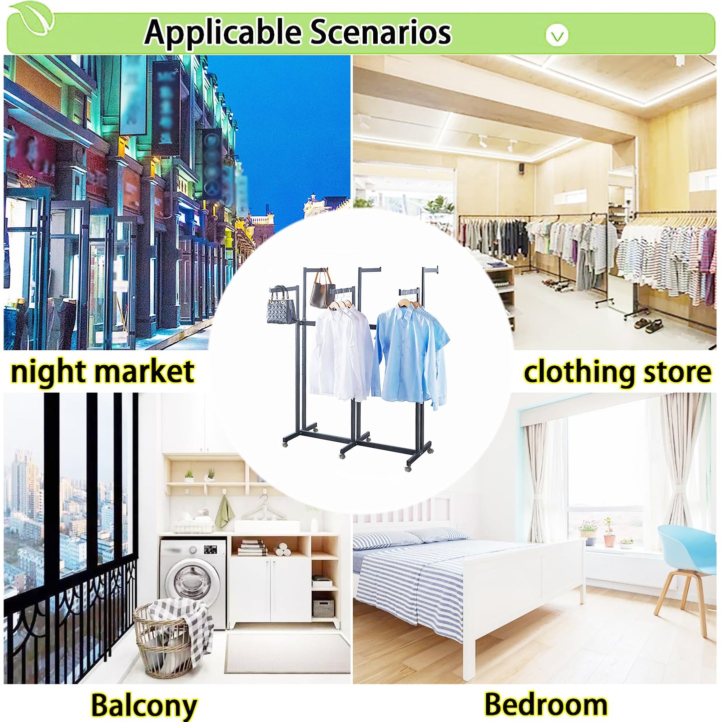 FKKPRVAX Floor Standing Metal Garment Rack - Heavy Retail Display Racks With Wheels, 6 Arms Clothing Rack, Square Tubing Portable Shirt Racks, Merchandise Display For Hanging Clothes (Black)