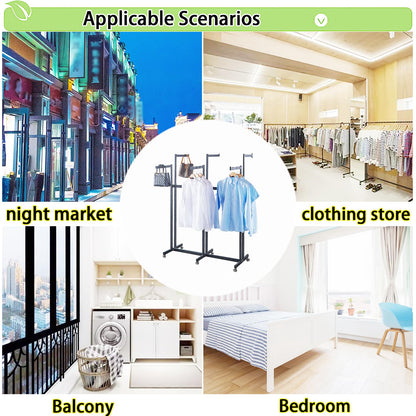 FKKPRVAX Floor Standing Metal Garment Rack - Heavy Retail Display Racks With Wheels, 6 Arms Clothing Rack, Square Tubing Portable Shirt Racks, Merchandise Display For Hanging Clothes (Black)