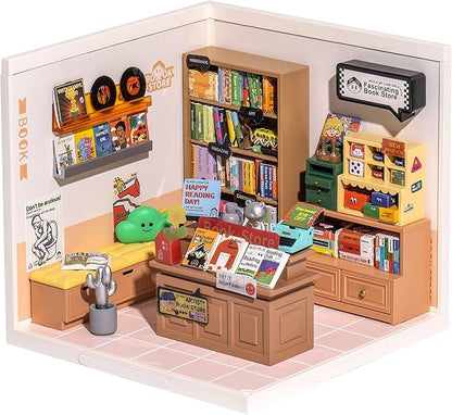 Rolife LED Building Blocks for Adults1:24 Toy Building SetsModel Building Kits for Kids Ages 8-12-15DIY Miniature Dollhouse Kits for AdultsHobbies for Women Men (3.Fascinating Book Store)