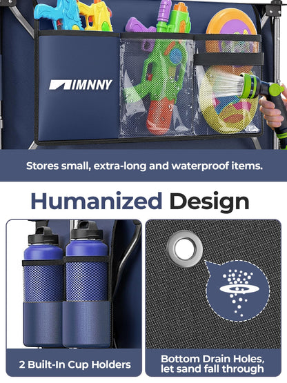 Aimnny Beach Wagon with Big Wheels for Sand, 9"x4" All-Terrain with Brakes, 300L Capacity Beach Cart with 55" Expandable Tailgate, Heavy Duty Collapsible Wagon for Camping Outdoor (Blue)