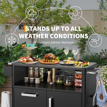 Heavy-Duty Outdoor Grill Cart with Stainless Steel Prep Table,Mobile BBQ Island Cart with Spacious Storage Cabinet & Lockable Wheels, Multi-Function Patio Kitchen Station for Grilling & Outdoor