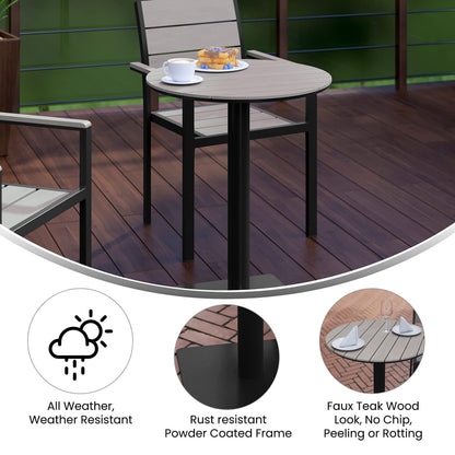 Flash Furniture Finch Commercial Grade Round 24" Table with Faux Teak Poly Slats and Steel Frame, Gray/Gray