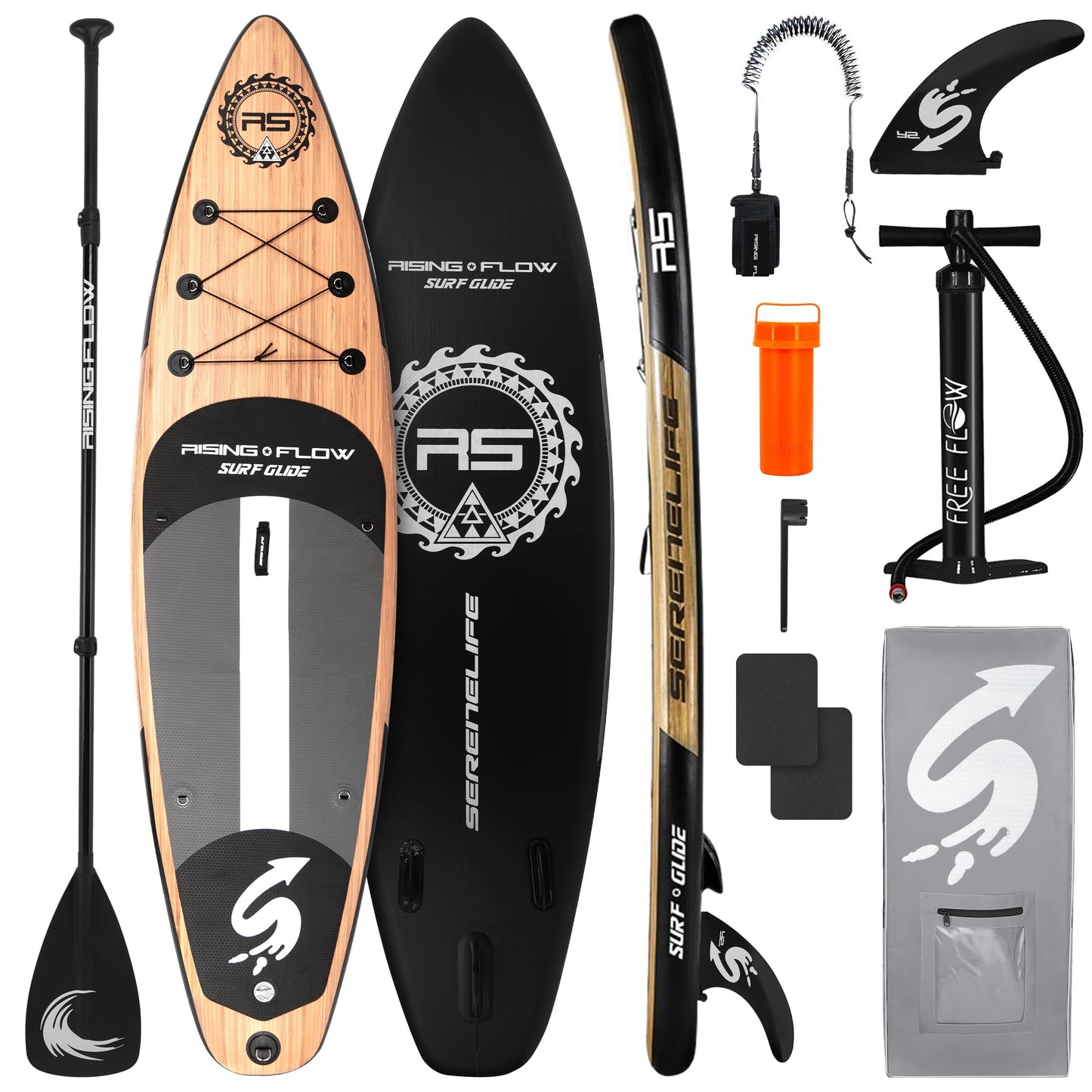 SereneLife 10’6” Inflatable Stand Up Paddle Board with Premium SUP Accessories - 32” Wide Stable Design with Non-Slip EVA Deck Pad, for Youth and Adults, 350 lbs. Capacity