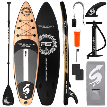 SereneLife 10’6” Inflatable Stand Up Paddle Board with Premium SUP Accessories - 32” Wide Stable Design with Non-Slip EVA Deck Pad, for Youth and Adults, 350 lbs. Capacity