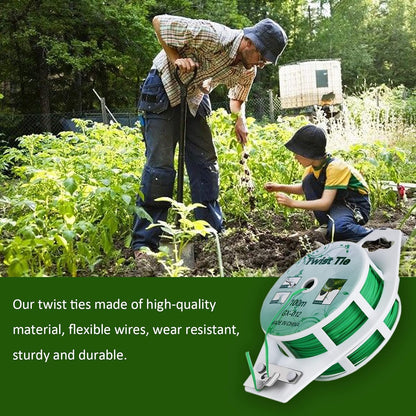 Skiennix Twist Ties - All-Purpose Coated 328 Feet Garden Plant Support Ties | Reusable Green Twine for Gardening & Cable Organization
