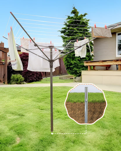STORAGE MANIAC Outdoor Umbrella Drying Rack, 12 Lines with 164 Feet Drying Space, Steel Frame & Adjustable Height, 4-arm Umbrella Clothesline for Laundry, Collapsible Clothes Drying Rack for Backyard