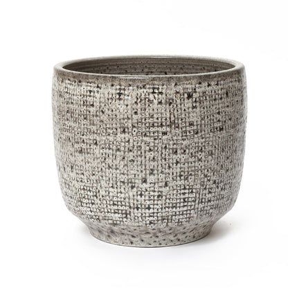 LuxenHome 15.5" Dia Round Ceramic Large Plant Pot for Outdoor Plants, Gray Grid-Pattern Glazed Ceramic Outdoor Planter Pot with Drainage Hole and Rubber Plug, Indoor Flower Pots for Home Garden Patio