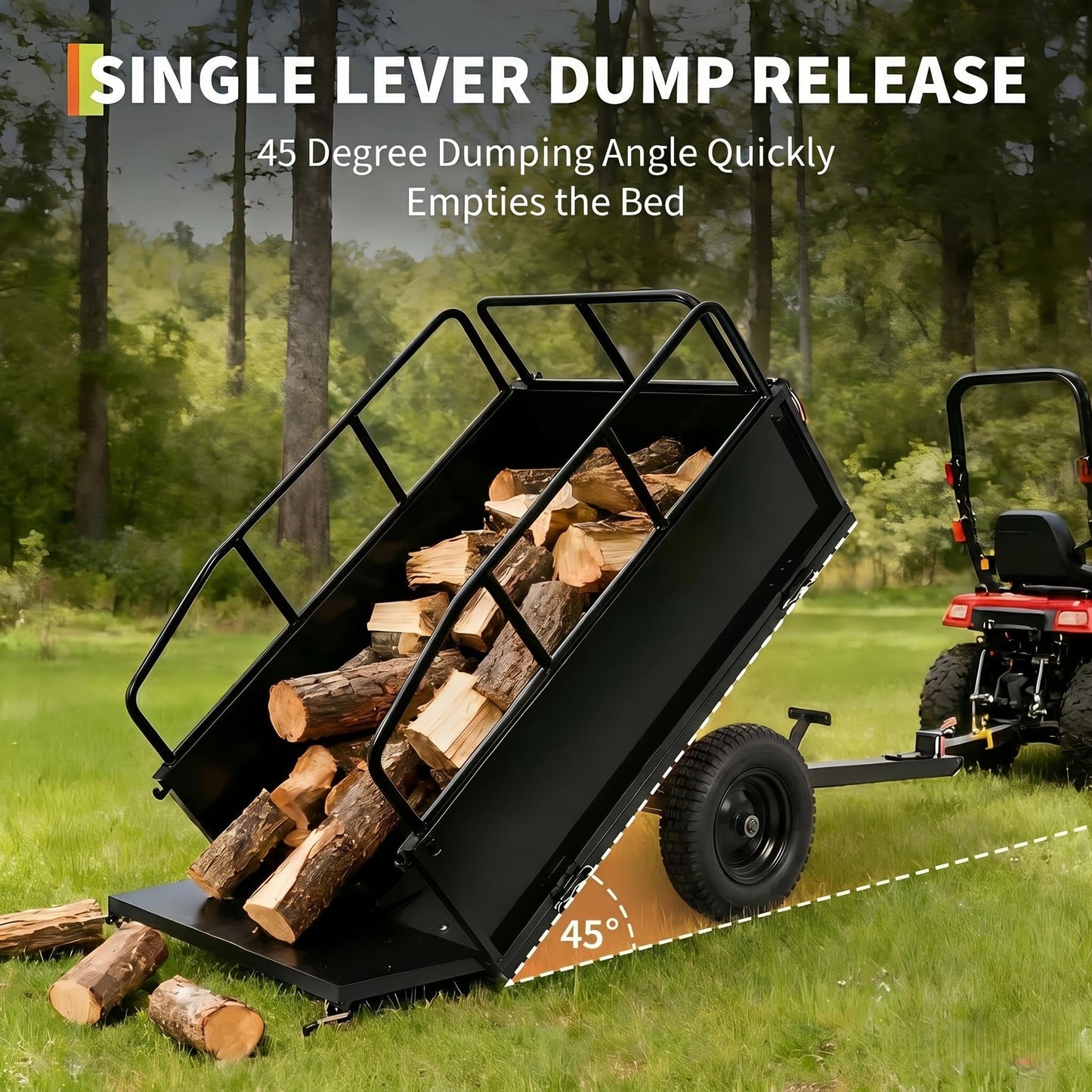 GarveeLife Lawn Mower Trailer ATV Dump Cart Tow Behind, 750 Lb Utility Garden Cart, 15 Cu.Ft, Heavy Duty Steel Garden Utility Trailer with Removable Sides for Atvs, Utvs Lawn Garden Tractors