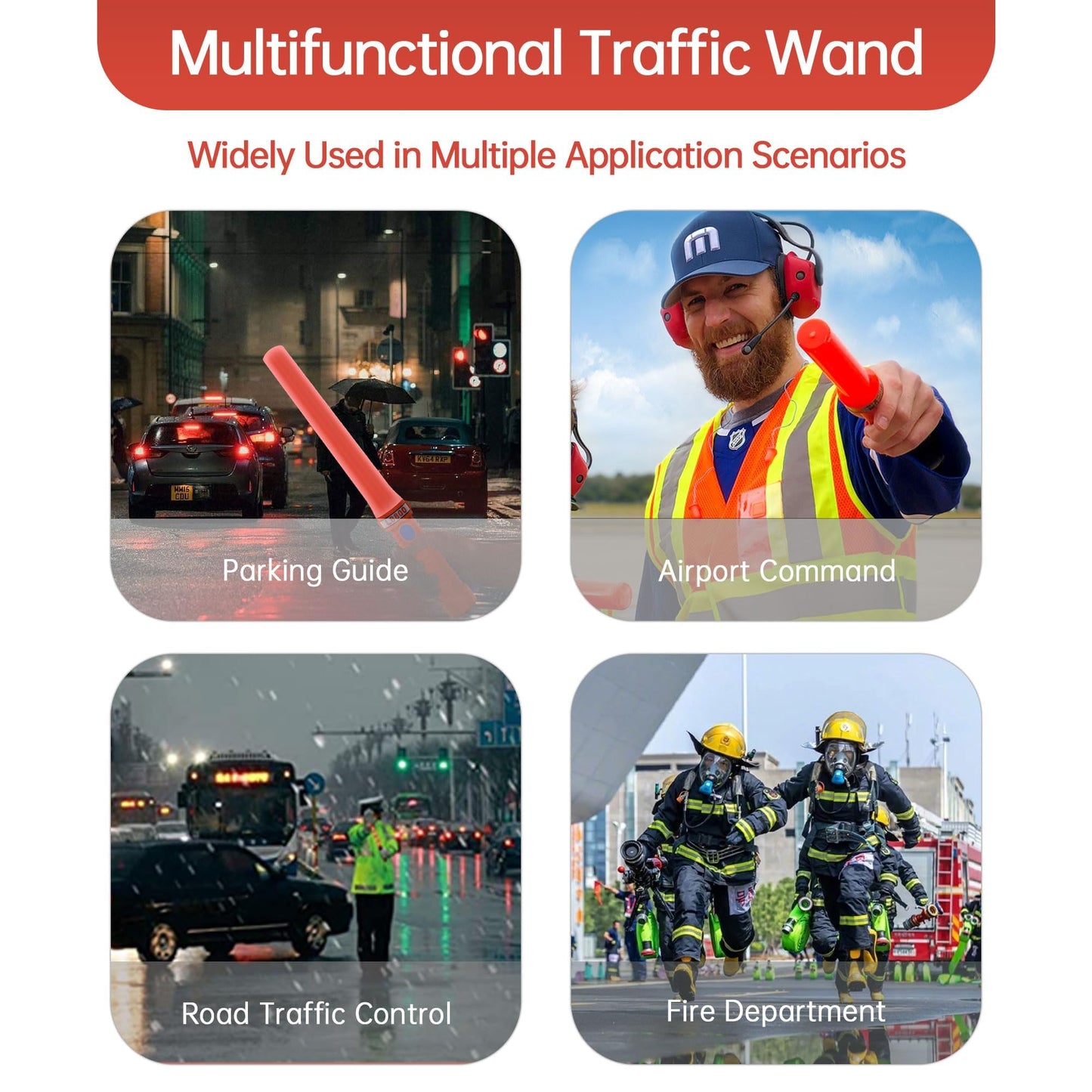 ITENGHUA 16 inch LED Traffic Control Batons, Signal Traffic Wand with 2pc C Dry-Cell Batteries(Not Include), Safety Air Marshaling Wand for Parking, Airport and Road Traffic Contol, Orange 10PCS