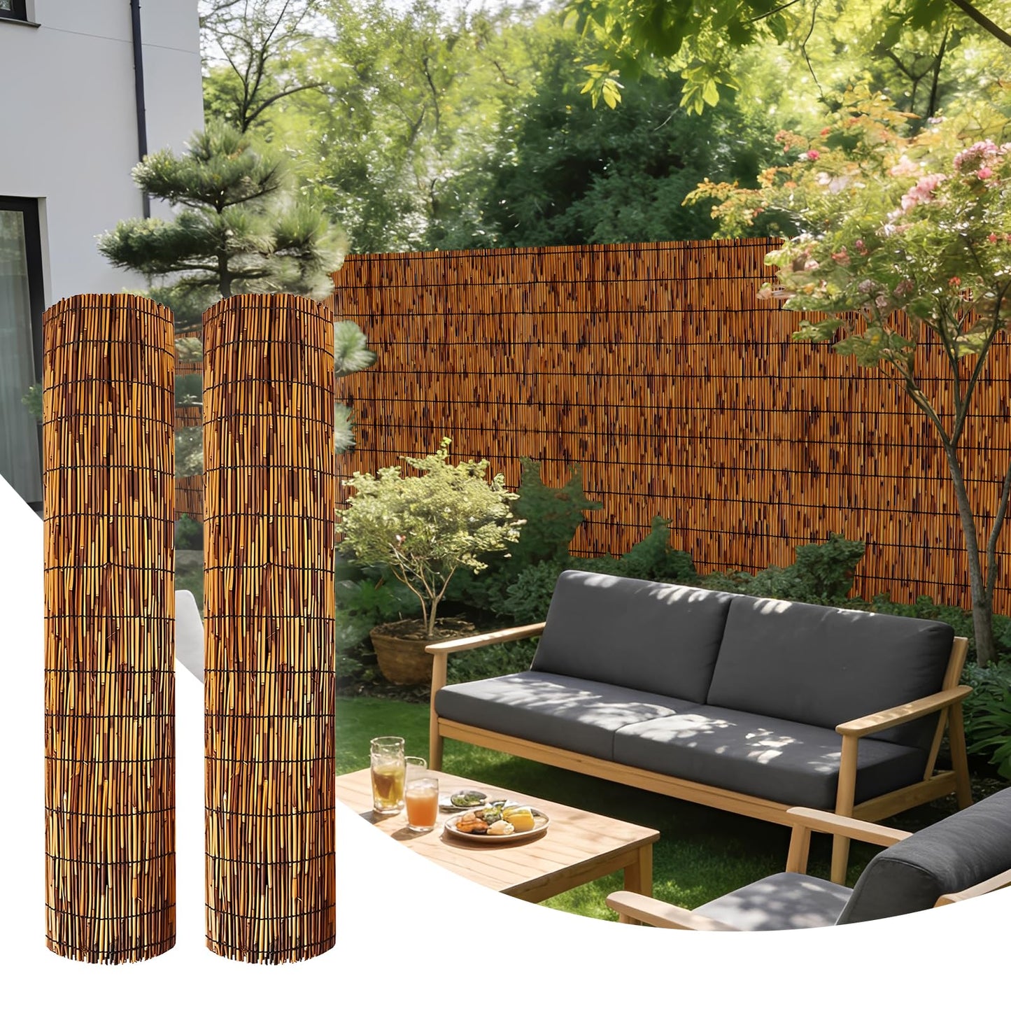 GALTEED 4FT X 16.4FT Natural Reed Fence, 2Pack Bamboo Privacy Fencing 4ft High Decorative Reed Screen for Outdoor Patio Balcony Garden Backyard 4FT (Height) X 16.4FT(Length