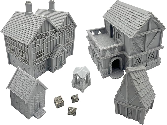 Paintable Tabletop Miniature Little Town Building Terrains - 18mm Scale Dioramas Building Set Scenery with Medieval Architecture Style by HAUTICO (HVillageHouses4-1)