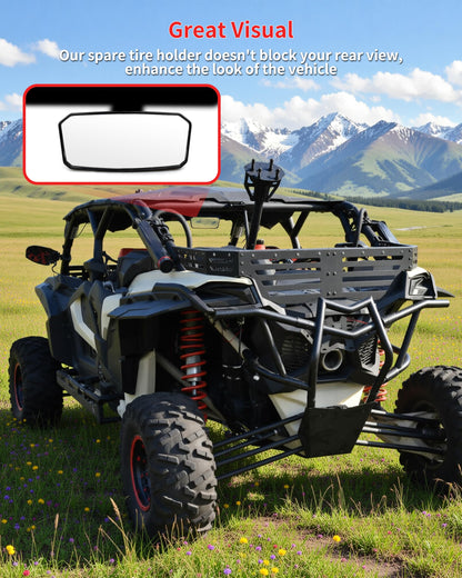 KEWISAUTO Heavy Duty Steel Rear Spare Tire Carrier for Can-Am Maverick X3 XDS XRS MAX Turbo RR 2017-2026 Accessories, One-Piece Spare Tire Mount Rack Holder
