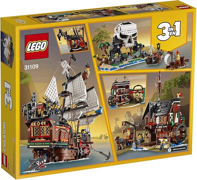 LEGO Creator 3 in 1 Pirate Ship Building Set Kids can Rebuild The Pirate Ship into an Inn or Skull Island Features 4 Minifigures and Shark Toy Makes a Great Gift for Kids Ages 9+ Years Old 31109