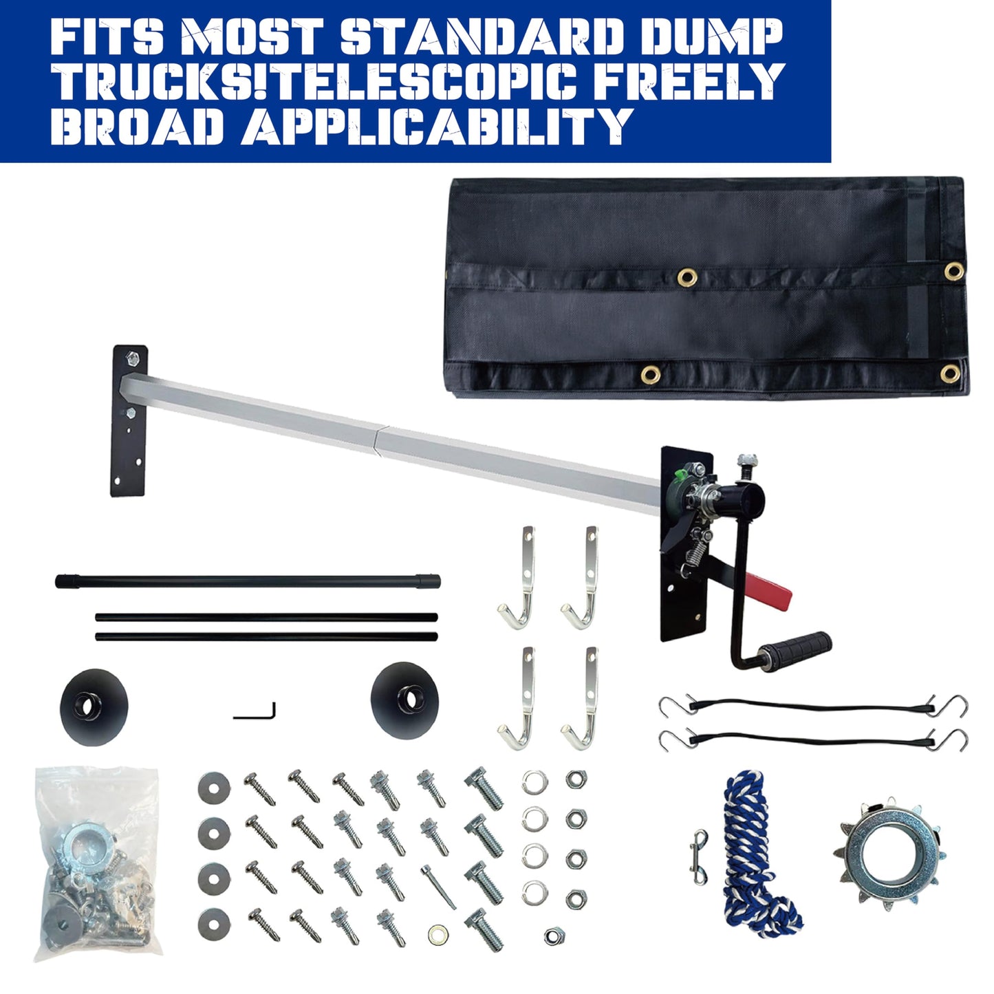Heavy-Duty Dump Truck Tarp Kit, with Rear Anti-Sail Bow Set(with Tarp) (6'6" x18'Tarp (DTR KIT))
