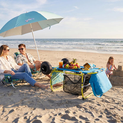 2-in-1 Beach Cart with Big Balloon Wheels for Sand, Folding Utility Wagon with Chair Holder, Cooler Bag, Mesh Storage, 4 Cup Holders, Umbrella Rack, Supports 100 lbs, Ideal for Beach, Camping, Picnic