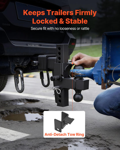 VEVOR Adjustable Trailer Hitch, Fit 2.5 Inch Receiver, Trailer Hitch Mount with 2 Inch & 2-5/16 Inch Balls, 21000 lbs GTW, 9 Inch Drop, Towing Ball Mounts for RVs, Off-Road Vehicles and Trucks, Black