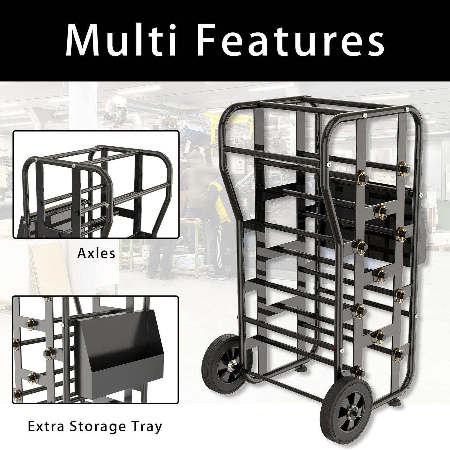 Wire Spool Rack for Wire Spool, Portable Wire Rack Dispenser with Wheels, Automotive Wire Storage, Multi-Spool Wire, Cable Dispenser, Electrical Wire Spool Holder Cart with Storage Tray (Black)