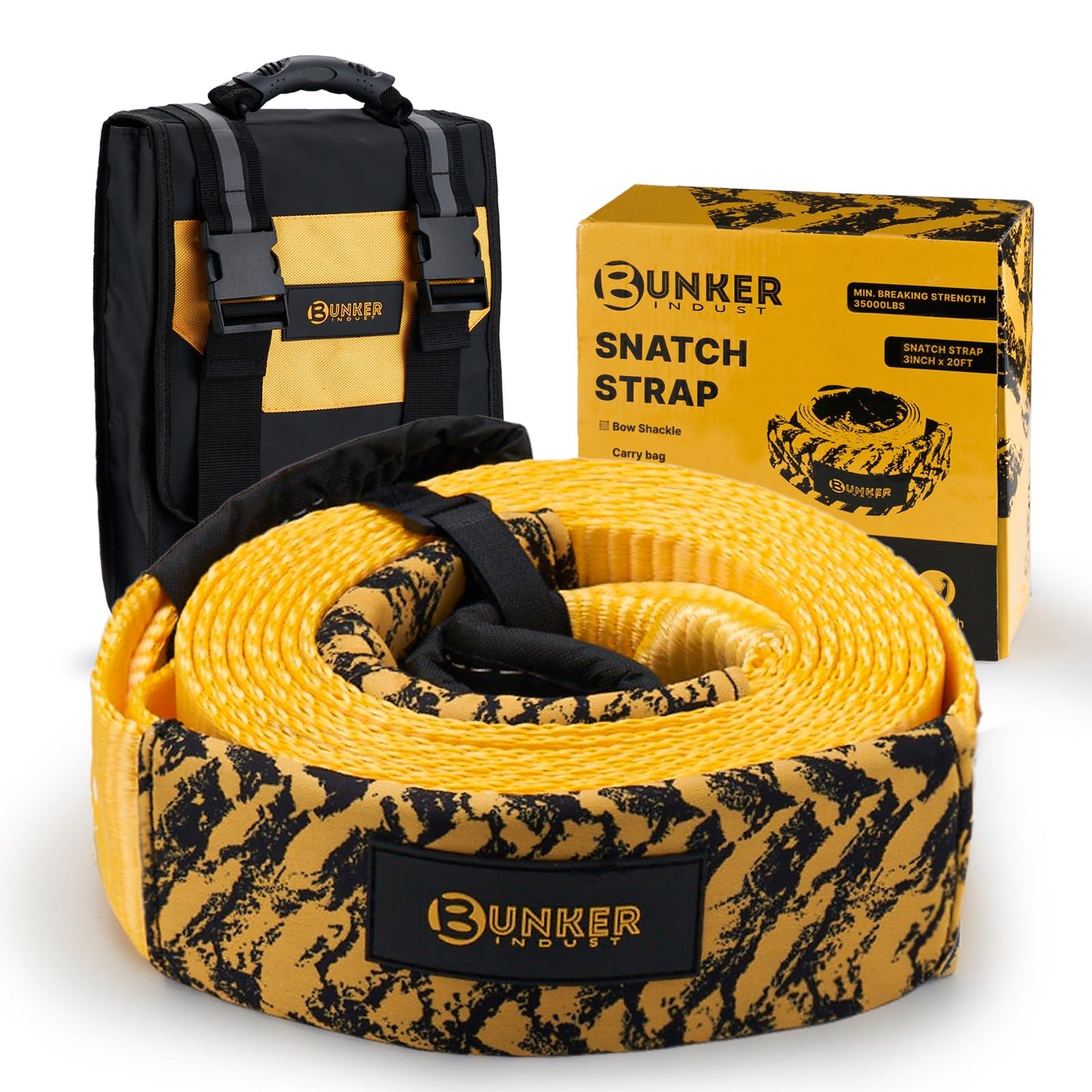 BUNKER INDUST Gen 7th Traction Board with Jack Base Orange + 3" x 20ft Tow Strap with Bag Recovery Kit
