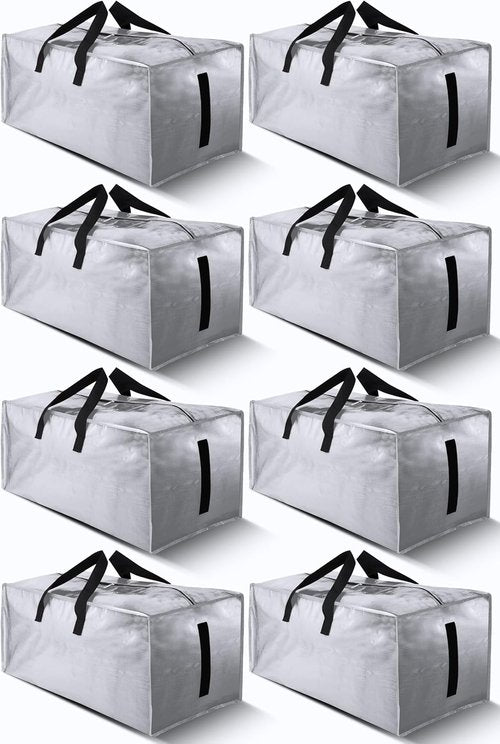 HOMESURE Large Water-Resistant Storage Bags - 8 Pack Heavy-Duty Totes with Zippers & Handles | Silver