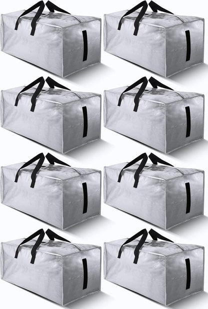 HOMESURE Large Water-Resistant Storage Bags - 8 Pack Heavy-Duty Totes with Zippers & Handles | Silver