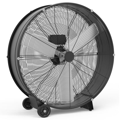 Takywep High Speed Air Circulator Fan, 30 Inch Heavy Duty Industrial Drum Fan - 6000 CFM 3-Speed Metal Floor Exhaust Fan - Portable with Rubber Casters and Handle for Warehouse, Garage, Workshop