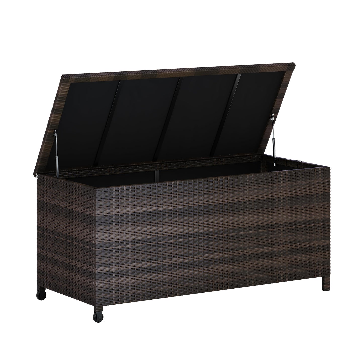 125 Gallon Large Deck Box Waterproof PE Rattan Outdoor Storage Box with Handles and Wheels, Storage Bin for Garden, Balcony, Porch, Pool, Yard