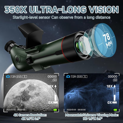 Smart Telescope, Professional Refractor Auto-focus Portable Digital Electronic Telescopes with 4K Astrophotography Camera, Internal And External Dual Screens Spotter for Adults and Beginners Astronomy