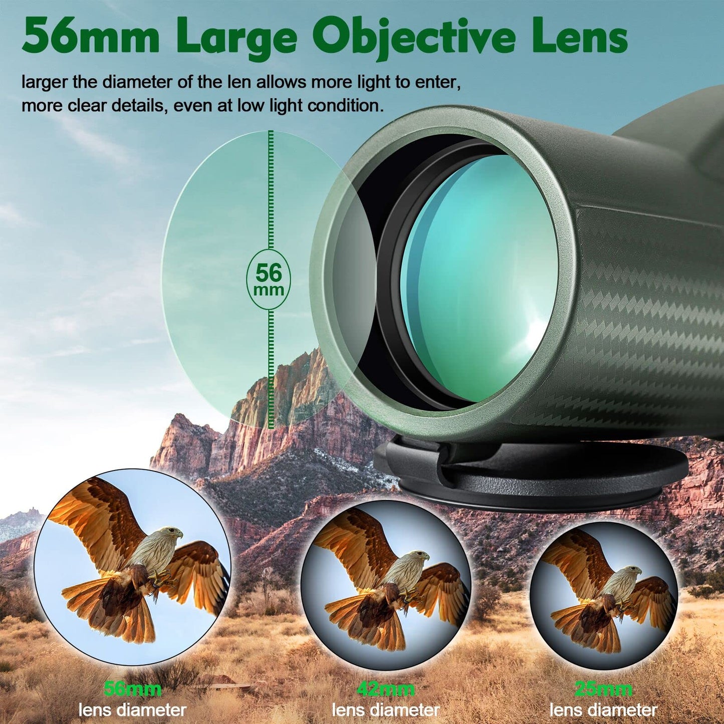 Monocular Telescope 12X56, Large View HD Monocular for Adults with Smartphone Holder Tripod Hand Strap, Compact Monocular Scope with Clear Low Light Vision, Monocular for Bird Watching Hunting Camping