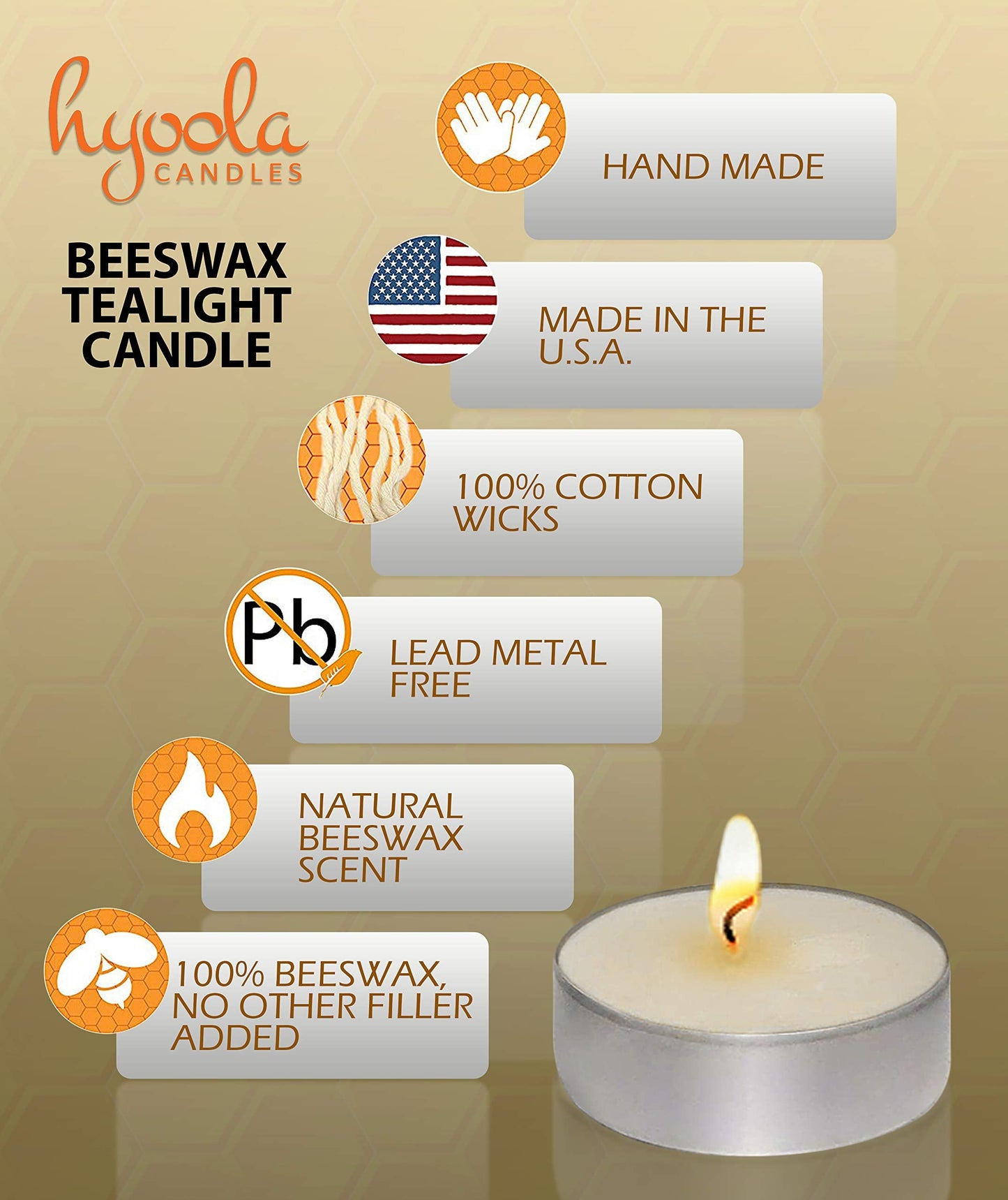 HYOOLA White Beeswax Tealight Candles in Aluminum Cup - 48 Pack - 100% Pure Natural Beeswax Candles
