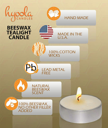 HYOOLA White Beeswax Tealight Candles in Aluminum Cup - 48 Pack - 100% Pure Natural Beeswax Candles